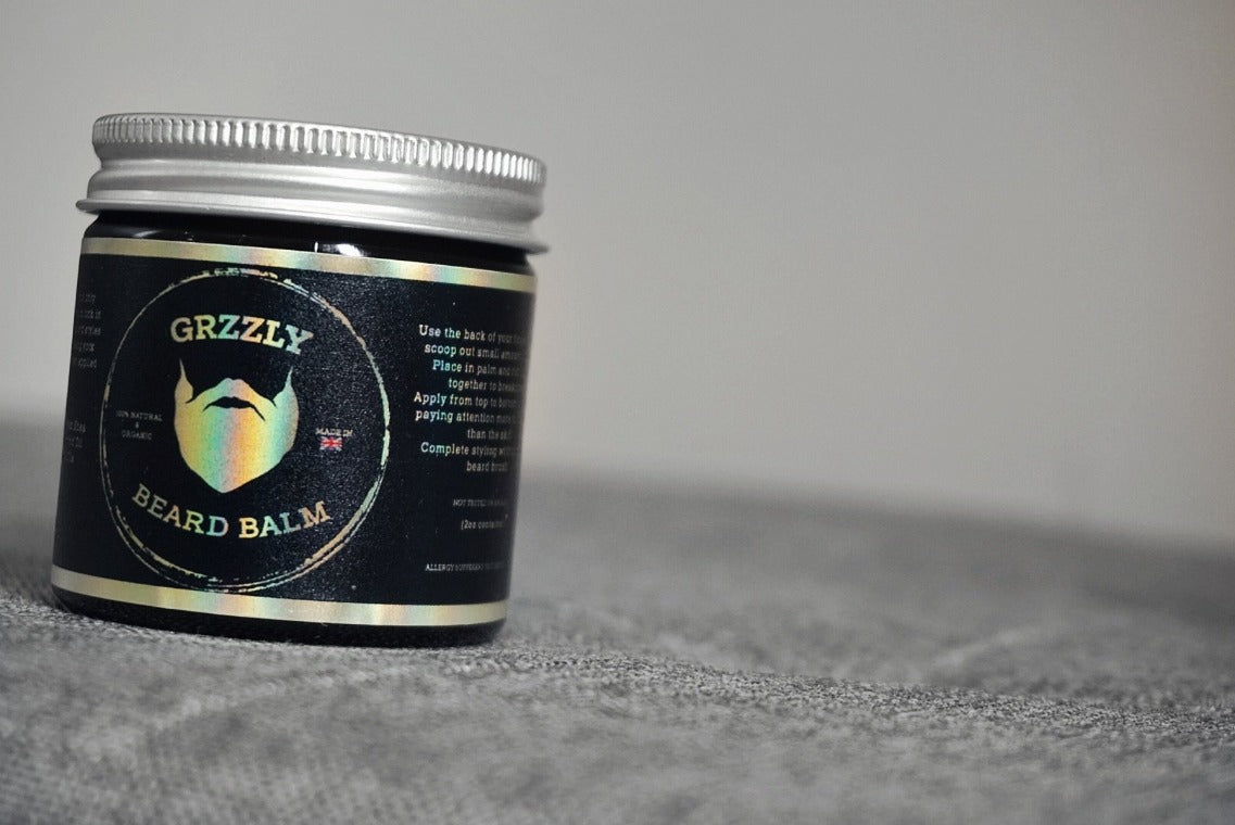 grzzly scented beard balm for styling and softening