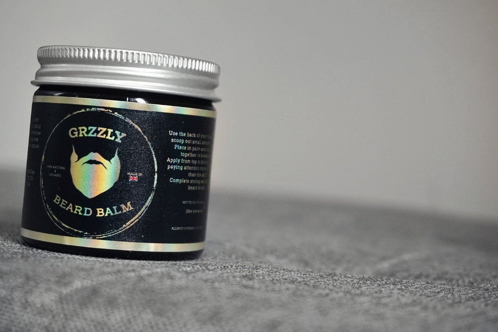 grzzly scented beard balm for styling and softening 